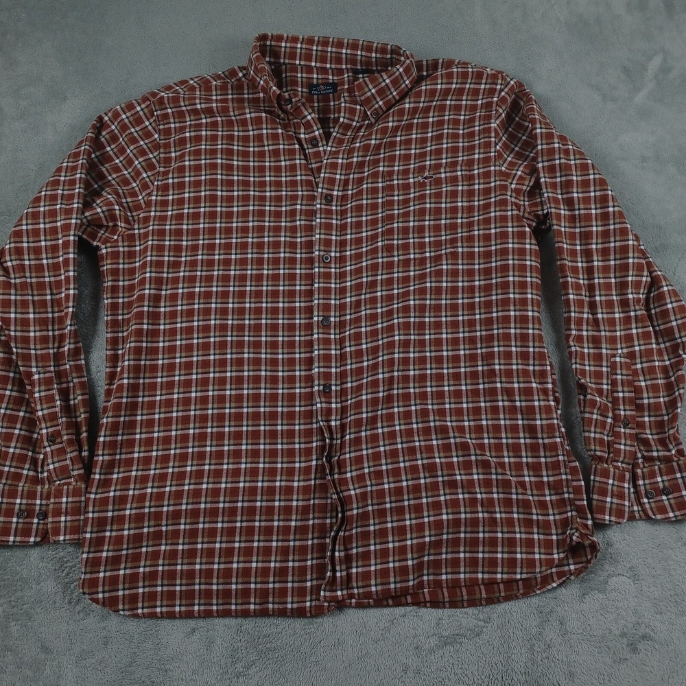 Fish Hippie Shirt Mens‎ XXL Brown Plaid Button Down Flannel Casual Preppy